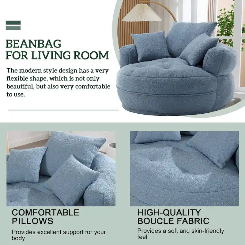 Fauteuil arrondi type « lazy sofa » – Blanc/Bleu/Gris/Jaune/Orange/Rose fuchsia/Bleu marine/Vert, modèle une ou deux places