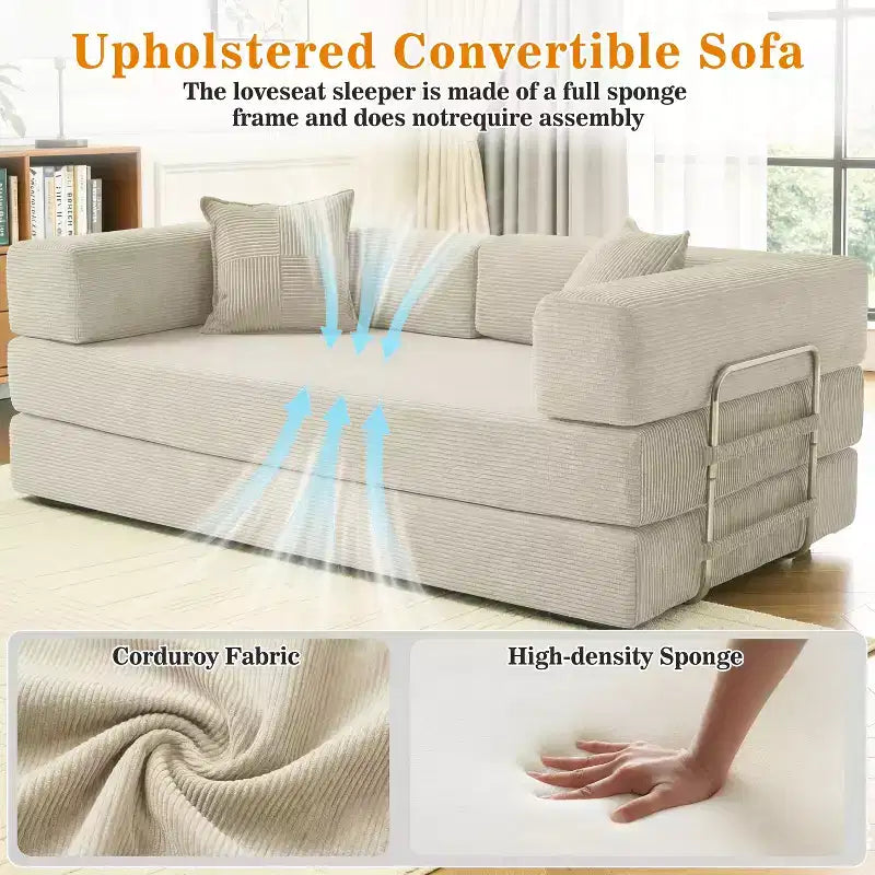 Dyonery 78Canapé-lit Pliant Convertible en Velours Côtelé Grand Lit de Sol 4-en-1 Combinaison Modulaire DIY Canapé Pliant Confortable.
