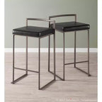 Lot de 2 tabourets de bar contemporains empilables Fuji, hauteur comptoir, aspect antique avec coussin