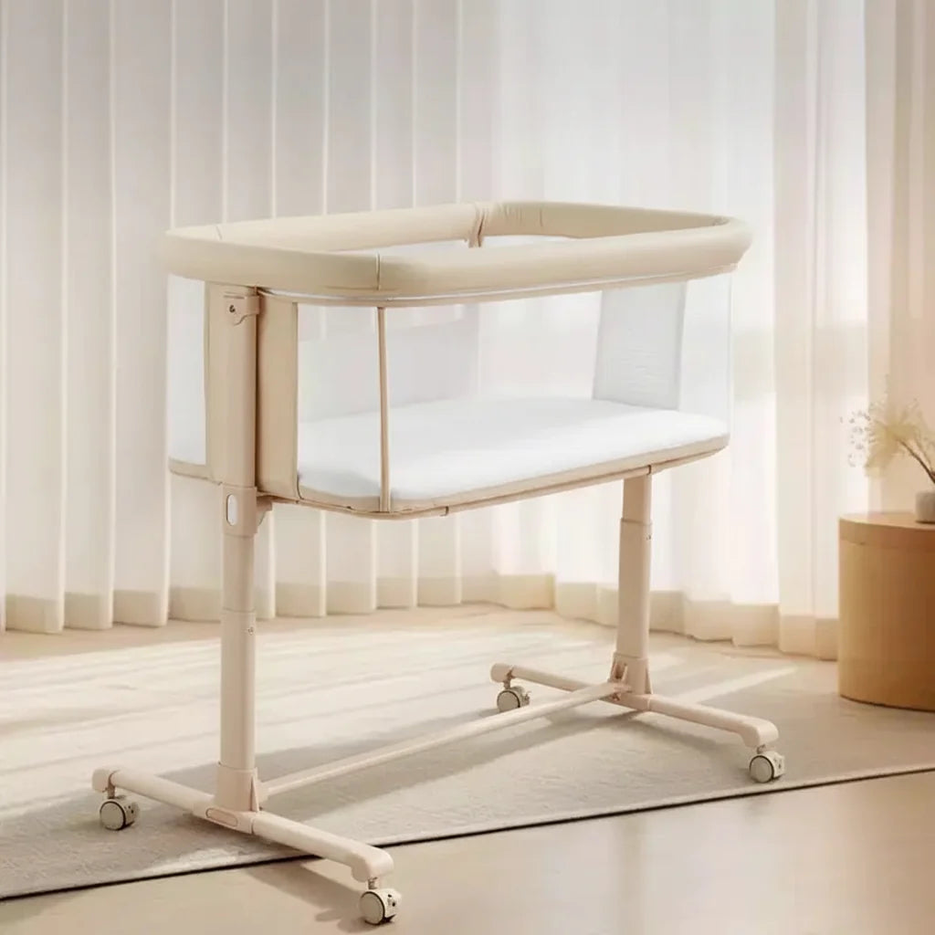 Berceau pour bébé avec roulettes - Beige / Gris / Rose, cododo, pour 1 bébé
