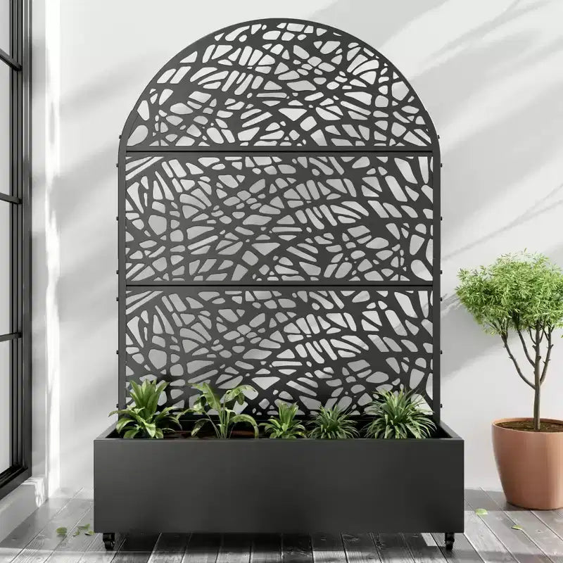 MAYEERTY 72x47 Jardinière arquée en fer noir avec treillis, ensemble de 3 pièces pour décoration de jardin, terrasse et balcon