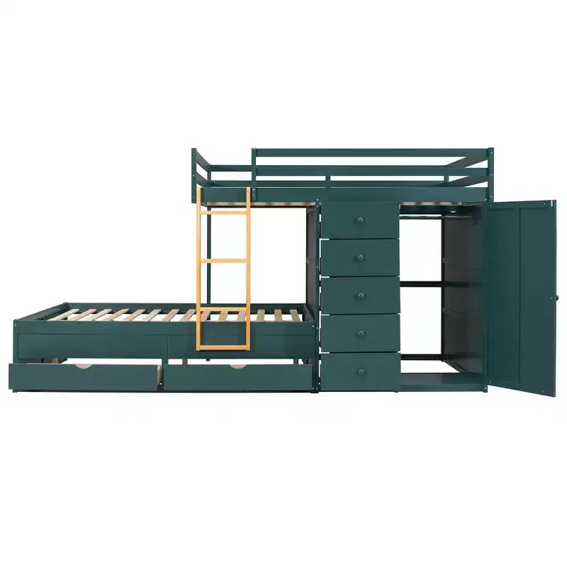 Lit superposé double sur double avec armoire de rangement et tiroirs, lit superposé double en bois peu encombrant avec garde-corps pour appartement, chambre à coucher