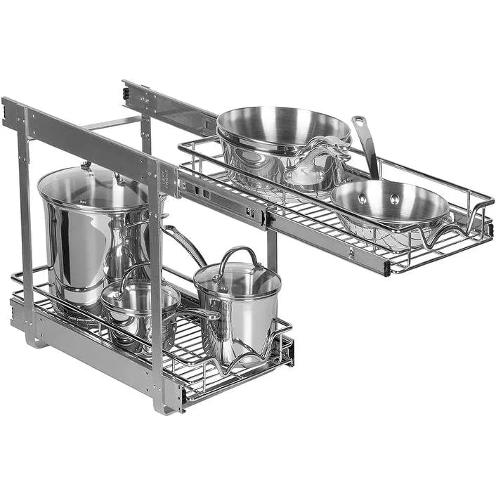 Organisateur de placard coulissant à 2 niveaux en métal robuste avec garantie limitée à vie - Fini chrome antirouille