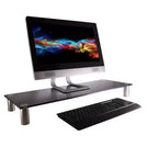 Support de bureau Monoprice Grand multimédia – Verre noir (78,2 x 27,9 cm) Support et réhausseur, support TV de bureau, deux moniteurs avec pieds réglables en hauteur
