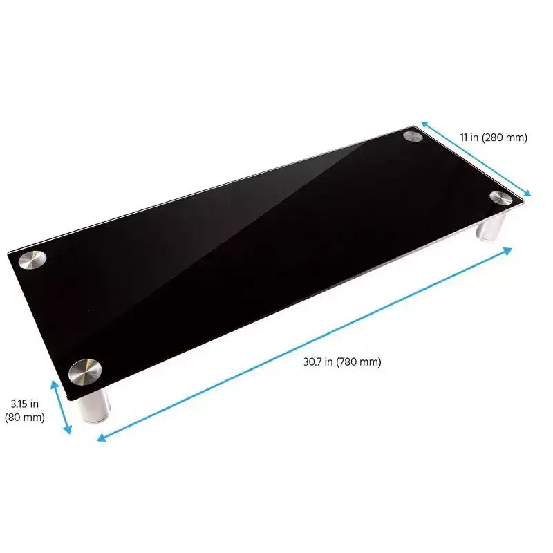Support de bureau Monoprice Grand multimédia – Verre noir (78,2 x 27,9 cm) Support et réhausseur, support TV de bureau, deux moniteurs avec pieds réglables en hauteur