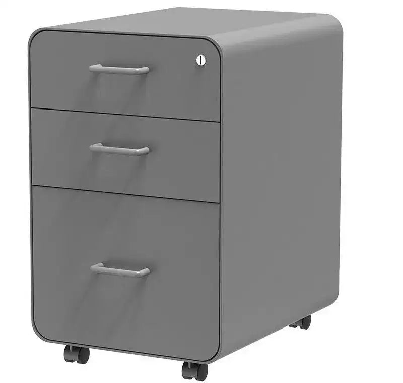 Monoprice Round Corner 3-Drawer File Cabinet - Gray with Lockable Drawer