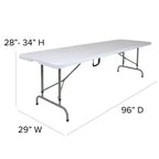 Table de banquet et d'événement pliable Flash Furniture en plastique blanc granit de 2,4 mètres de hauteur réglable avec poignée de transport