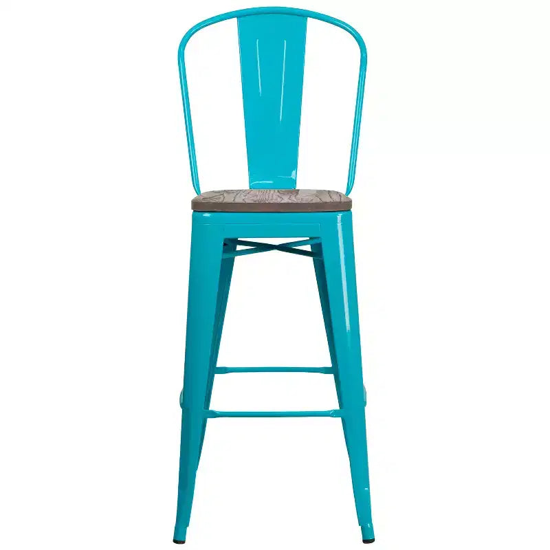 Tabouret de bar en métal avec dossier et assise en bois Flash Furniture, hauteur 76 cm