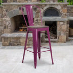 Tabouret de bar en métal avec dossier et assise en bois Flash Furniture, hauteur 76 cm