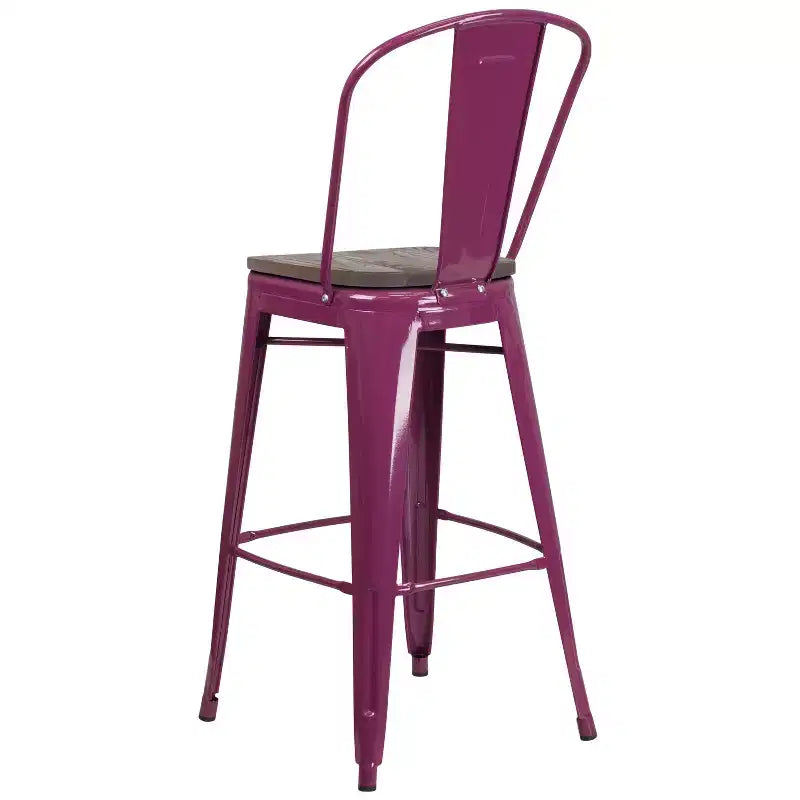 Tabouret de bar en métal avec dossier et assise en bois Flash Furniture, hauteur 76 cm