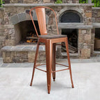 Tabouret de bar en métal avec dossier et assise en bois Flash Furniture, hauteur 76 cm