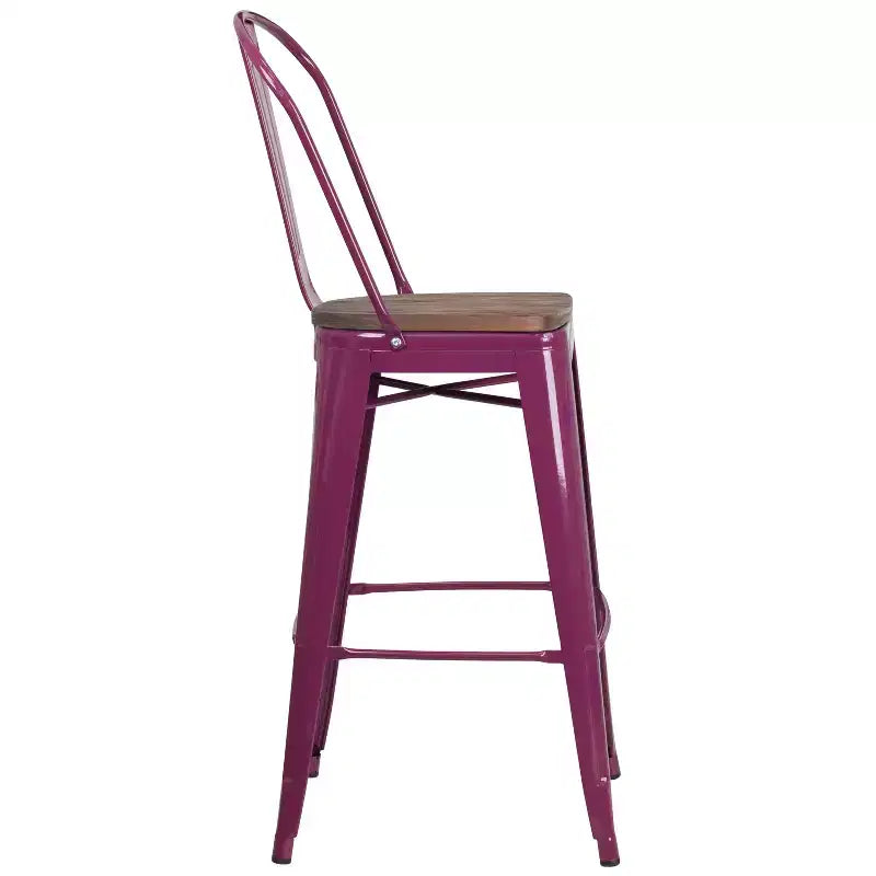 Tabouret de bar en métal avec dossier et assise en bois Flash Furniture, hauteur 76 cm
