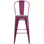 Tabouret de bar en métal avec dossier et assise en bois Flash Furniture, hauteur 76 cm