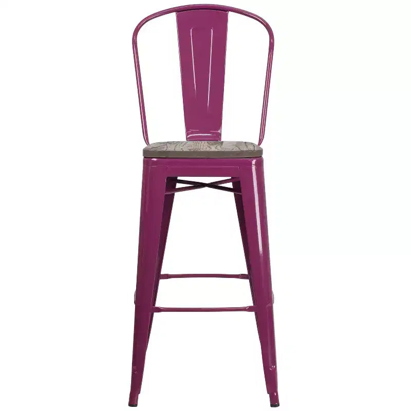 Tabouret de bar en métal avec dossier et assise en bois Flash Furniture, hauteur 76 cm