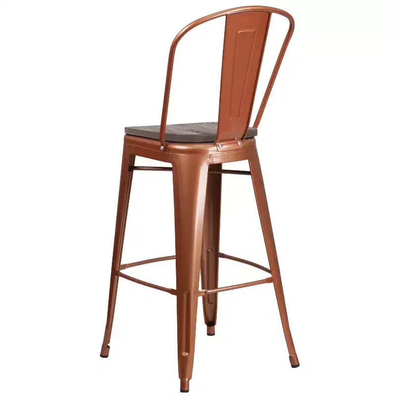 Tabouret de bar en métal avec dossier et assise en bois Flash Furniture, hauteur 76 cm