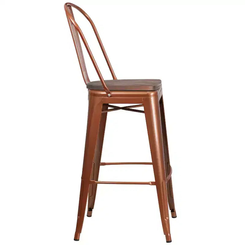 Tabouret de bar en métal avec dossier et assise en bois Flash Furniture, hauteur 76 cm