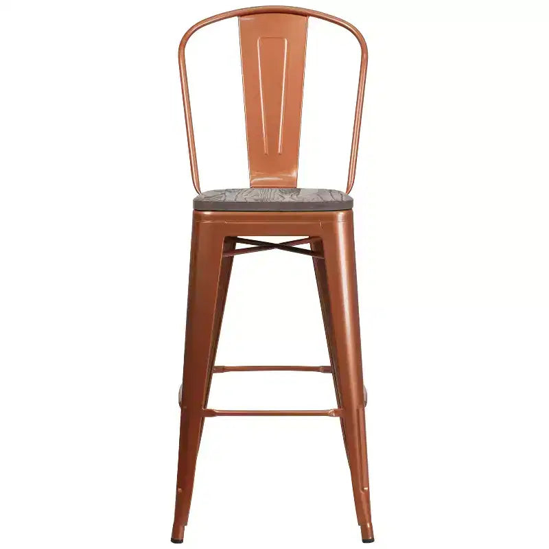 Tabouret de bar en métal avec dossier et assise en bois Flash Furniture, hauteur 76 cm