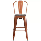 Tabouret de bar en métal avec dossier et assise en bois Flash Furniture, hauteur 76 cm