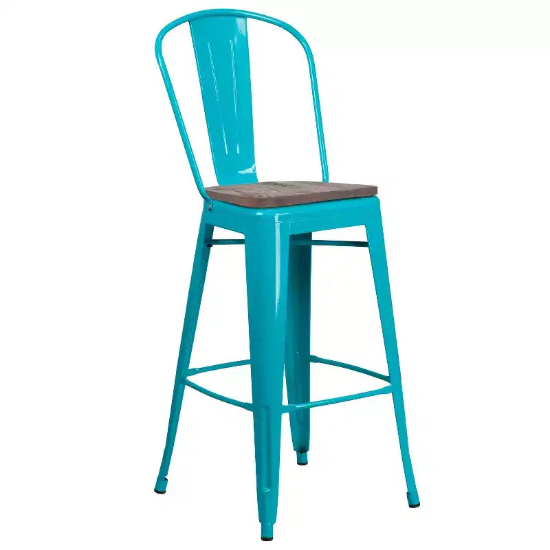 Tabouret de bar en métal avec dossier et assise en bois Flash Furniture, hauteur 76 cm