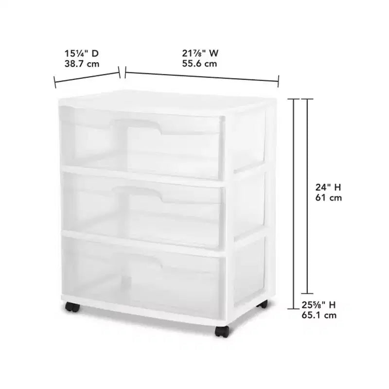 Sterilite Home Chariot de rangement portable large à 3 tiroirs avec roulettes