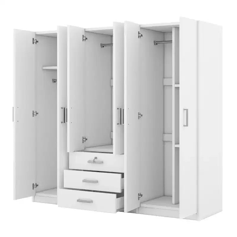 Armoire 6 portes en bois avec tiroirs pour chambre à coucher