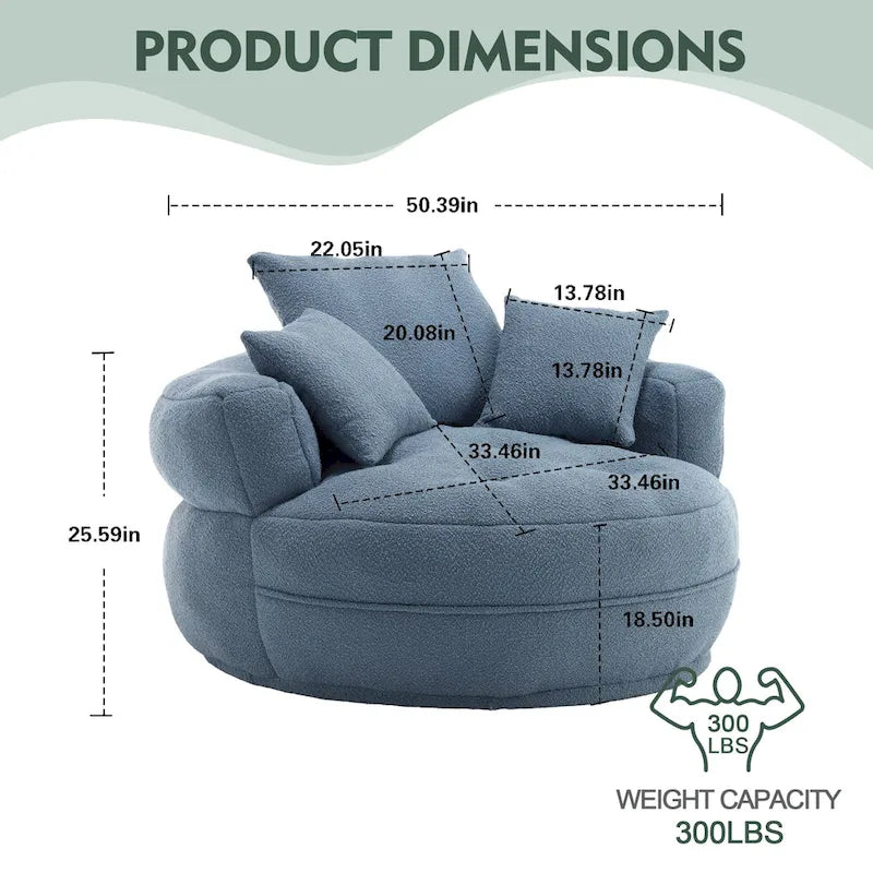 Fauteuil arrondi type « lazy sofa » – Blanc/Bleu/Gris/Jaune/Orange/Rose fuchsia/Bleu marine/Vert, modèle une ou deux places