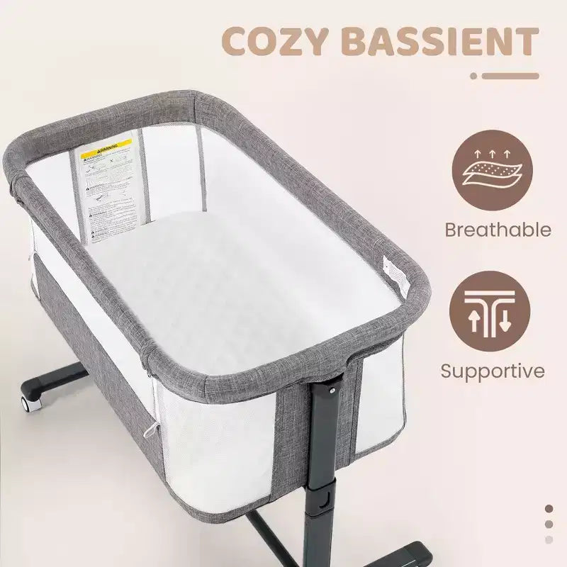 Berceau pour bébé avec roulettes - Beige / Gris / Rose, cododo, pour 1 bébé