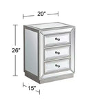 Coast to Coast Accents Trevi – Table d'appoint rectangulaire moderne à miroir 50,8 x 38,1 cm avec 3 tiroirs et bordure perlée argentée pour salon, chambre à coucher, chevet, maison