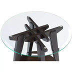 Table d'appoint ronde 55 Downing Street Farmhouse en bois de 61 cm de large avec étagère, plateau en verre trempé marron foncé pour salon, maison