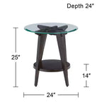 Table d'appoint ronde 55 Downing Street Farmhouse en bois de 61 cm de large avec étagère, plateau en verre trempé marron foncé pour salon, maison