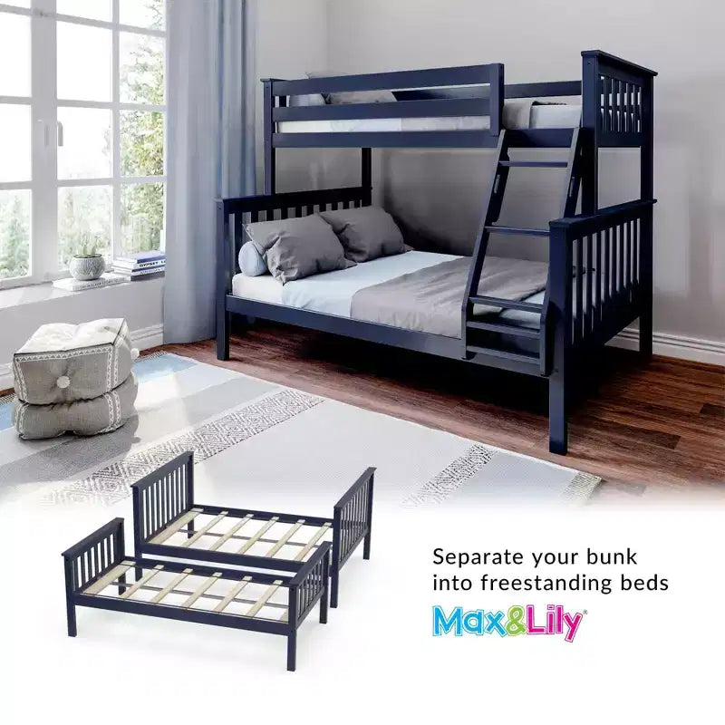 Max & Lily Lit superposé double sur toute la taille, Lits superposés en bois massif avec échelle pour enfants