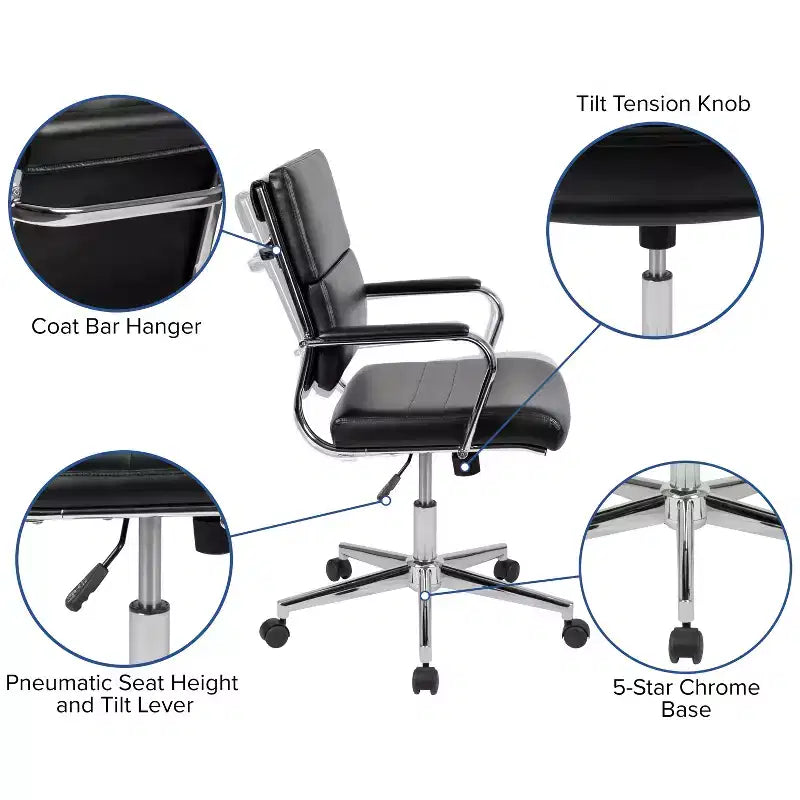 Flash Furniture Chaise de Bureau Exécutive Pivotante à Panneau Contemporaine en Similicuir à Dossier Mi-Haut