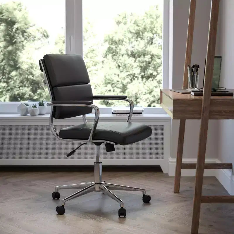 Flash Furniture Chaise de Bureau Exécutive Pivotante à Panneau Contemporaine en Similicuir à Dossier Mi-Haut