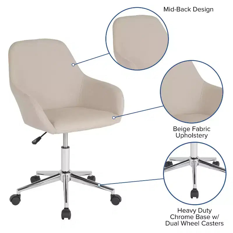 Chaise de bureau mi-hauteur Flash Furniture Cortana pour la maison et le bureau