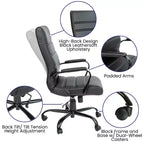 Fauteuil de bureau de direction pivotant Flash Furniture à dossier haut avec structure et accoudoirs en métal