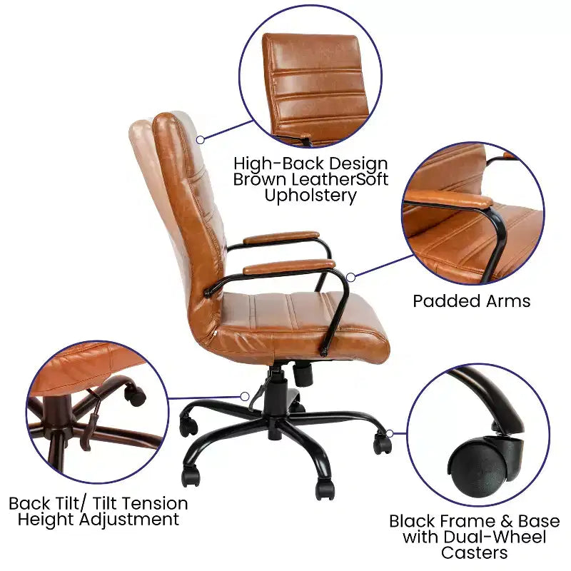 Fauteuil de bureau de direction pivotant Flash Furniture à dossier haut avec structure et accoudoirs en métal