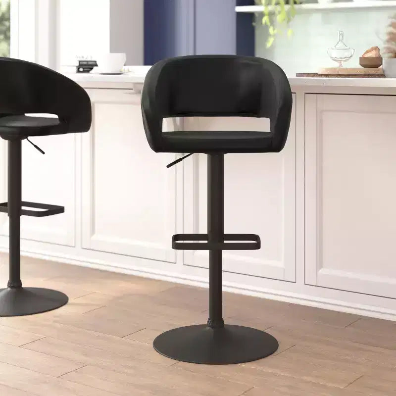 Tabouret de bar contemporain Flash Furniture en vinyle, réglable en hauteur, avec dossier mi-haut arrondi