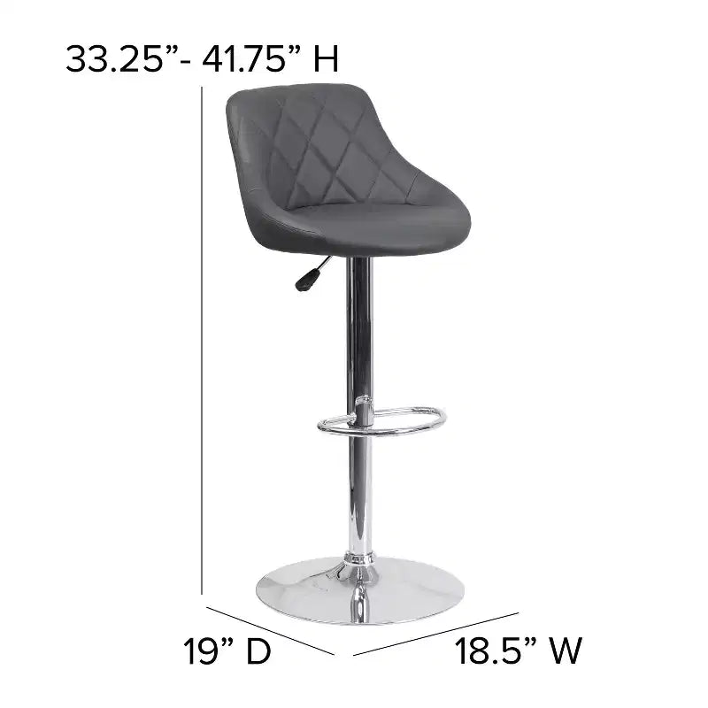 Tabouret de bar contemporain Flash Furniture avec siège baquet en vinyle, dossier à motif losanges et piètement chromé, réglable en hauteur