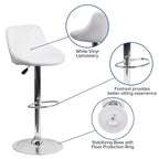 Tabouret de bar contemporain Flash Furniture avec siège baquet en vinyle, dossier à motif losanges et piètement chromé, réglable en hauteur