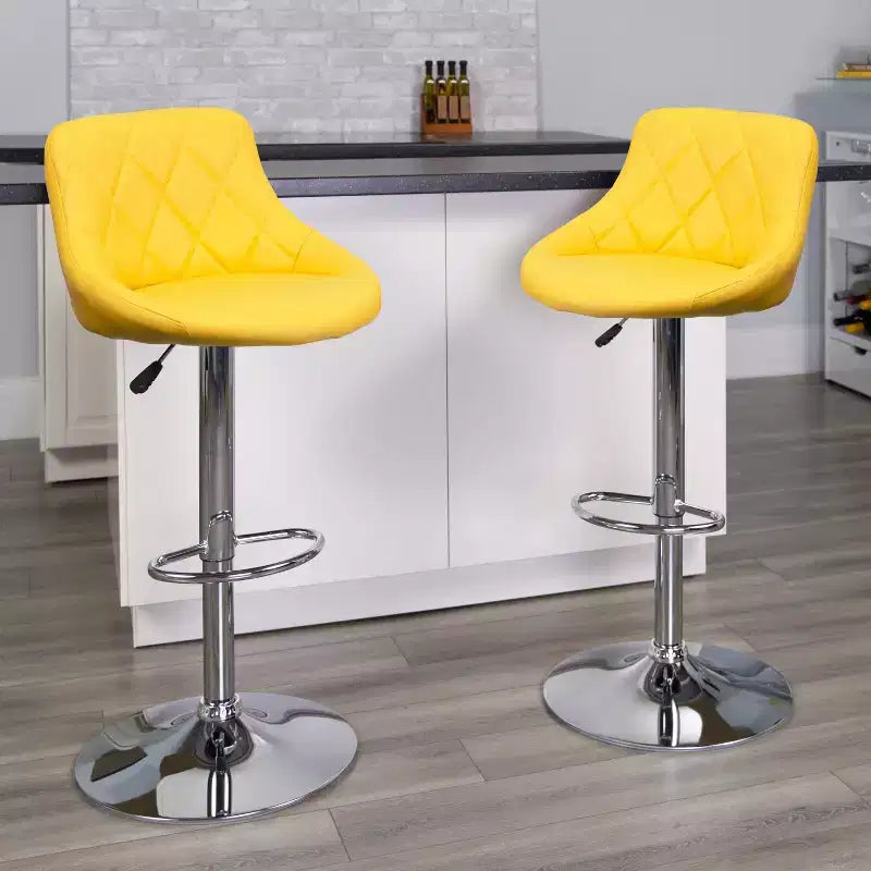 Tabouret de bar contemporain Flash Furniture avec siège baquet en vinyle, dossier à motif losanges et piètement chromé, réglable en hauteur