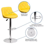 Tabouret de bar contemporain Flash Furniture avec siège baquet en vinyle, dossier à motif losanges et piètement chromé, réglable en hauteur