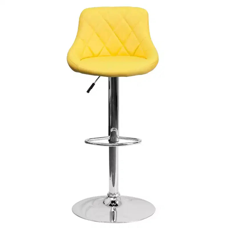 Tabouret de bar contemporain Flash Furniture avec siège baquet en vinyle, dossier à motif losanges et piètement chromé, réglable en hauteur