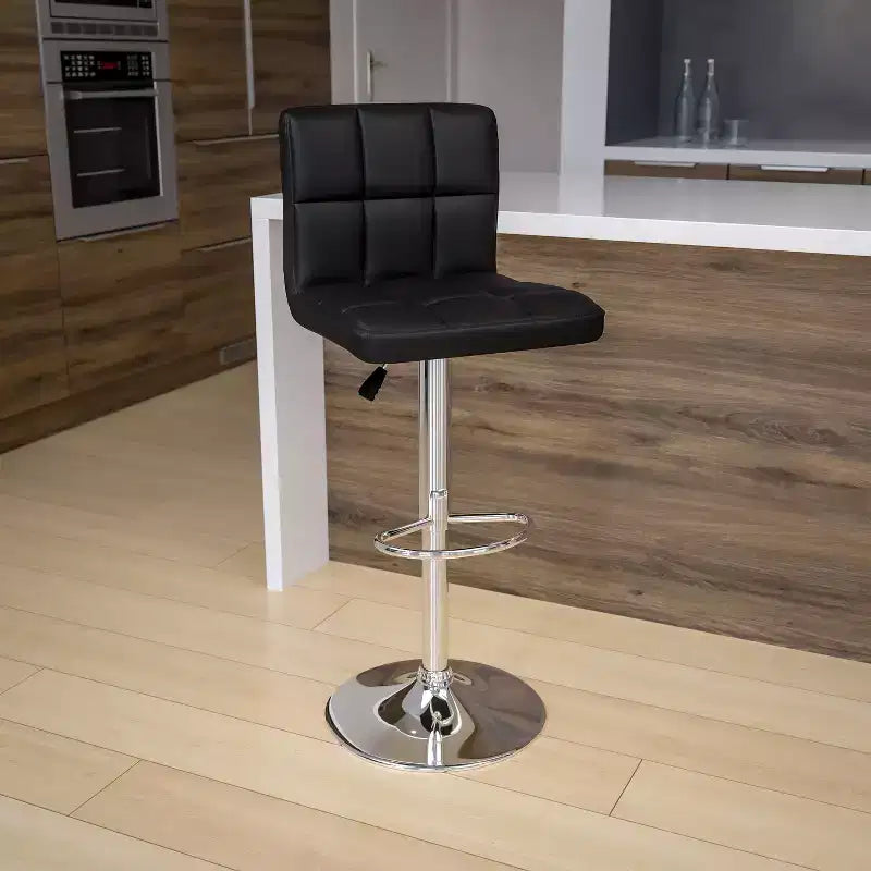 Tabouret de bar contemporain Flash Furniture en vinyle matelassé, hauteur réglable, avec piètement chromé