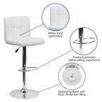 Tabouret de bar contemporain Flash Furniture en vinyle matelassé, hauteur réglable, avec piètement chromé