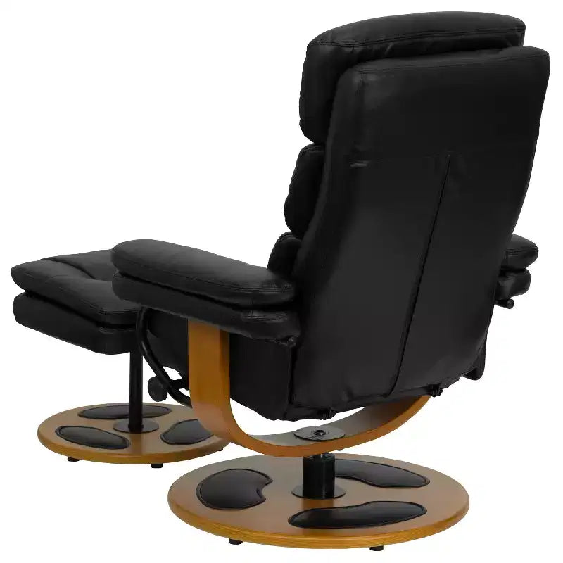 Flash Furniture Fauteuil inclinable multiposition contemporain et ottoman avec piètement en bois en LeatherSoft noir