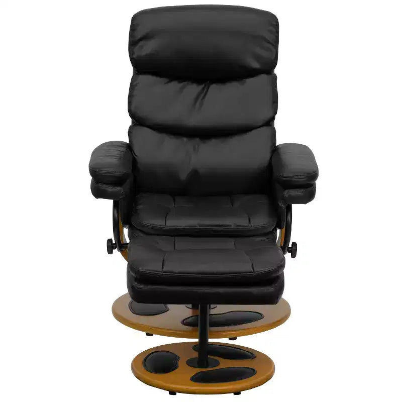 Flash Furniture Fauteuil inclinable multiposition contemporain et ottoman avec piètement en bois en LeatherSoft noir