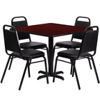 Ensemble table carrée stratifiée Emma et Oliver 36 po avec piètement en X et 4 chaises de banquet
