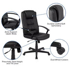 Fauteuil de bureau pivotant Emma et Oliver en cuir régénéré noir avec accoudoirs - Chaise de bureau
