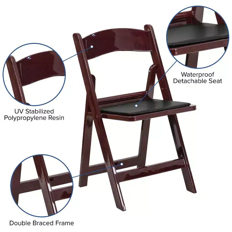 Emma et Oliver Chaise pliante en résine avec assise rembourrée en vinyle, lot de 2, pour mariage ou événement