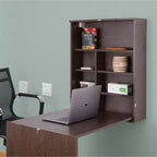 Bureau mural rabattable pour ordinateur portable avec étagères